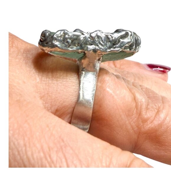 Heart Shaped Sea Glass Ring Artisan Crafted W/ Upcycled Spoon Bowl Band Sz 7.5 - Picture 6 of 14